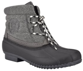 pink and gray duck boots