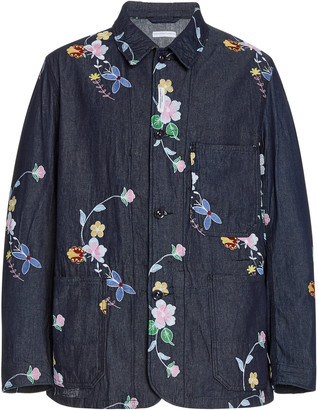 Engineered Garments Floral-Embroidered Denim Jacket