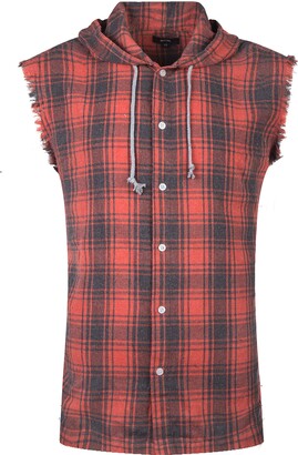 NUTEXROL Mens Sleeveless Fannel Shirt Casual Cotton Plaid Vest Hoodies -  Orange - Large - ShopStyle