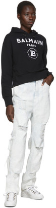 Balmain Blue and White Distressed Coated Jeans