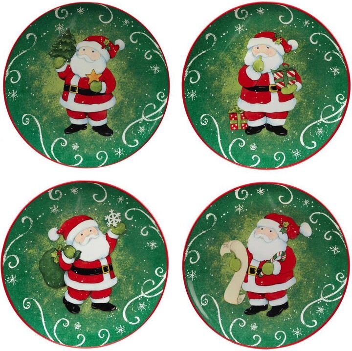 Holiday Magic Santa 9 in. Multicolored Earthenware Dessert Plate (Set of 4)