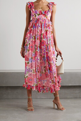 Zimmermann Poppy Open-back Ruffled Floral-print Silk-crepon Midi Dress - Pink