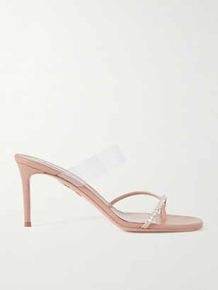 【AQUAZZURA】carrie 75 crystal-embellished satin mules Aquazzura Carrie 75 Metallic Pvc And Leather Mules - Pink