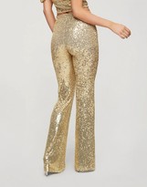 Thumbnail for your product : Miss Selfridge sequin kickflare pants in gold