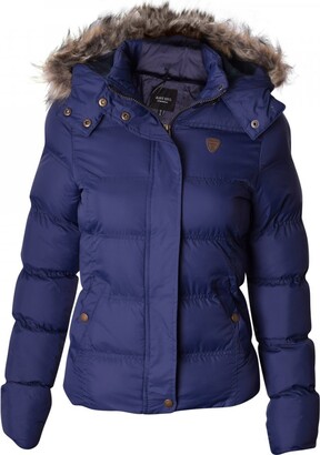 Brave Soul Ladies Womens Designer Fur Hooded Short Jacket Quilted Puffer Padded Coat UK 8 /US 6/ AUS 10/ EU 36/ X Small Navy Blue