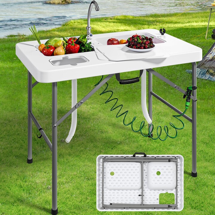 YITAHOME Fish Cleaning Table with Deep Sinks & Sprayer 40" Portable