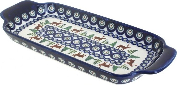 Blue Rose Pottery BlueRosePolishPotteryReindeerPineBreadTraywithHandles