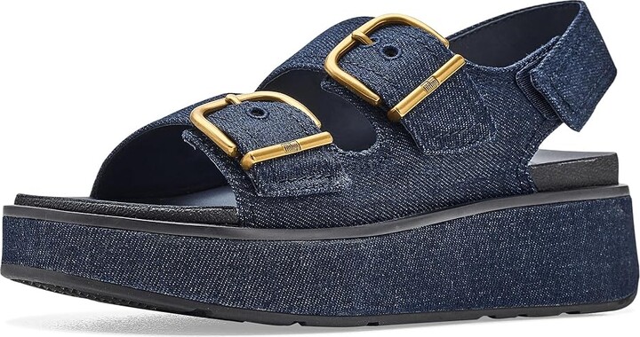 FitFlop Gen FF Max Buckle Denim Back Strap Sandals Women's Wedge Shoes Dark Denim : 8 M (B) Textile