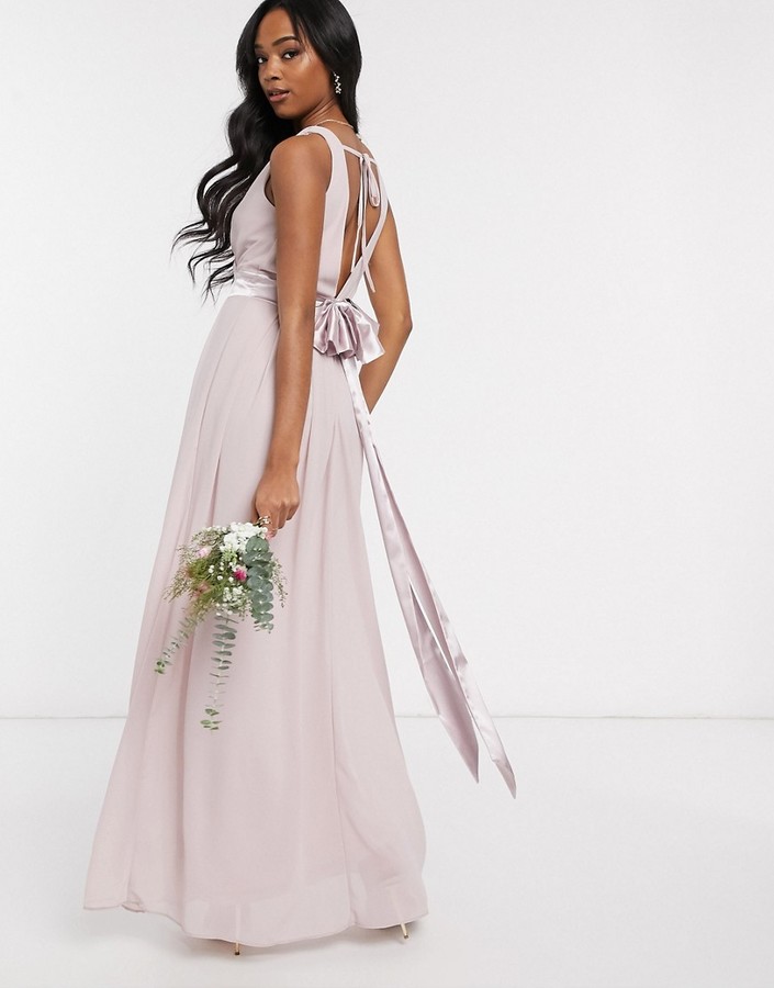 TFNC bridesmaid wrap front bow back maxi dress in pink - ShopStyle
