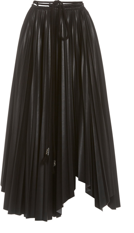 leather pleated maxi skirt