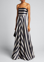 Thumbnail for your product : Halston Tricolor Stripe Print Duchess Satin Strapless Gown