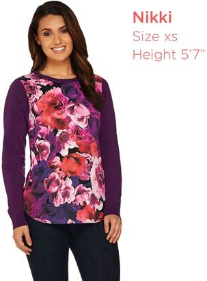 Isaac Mizrahi Live! Photoreal Floral Printed Woven Front Sweater