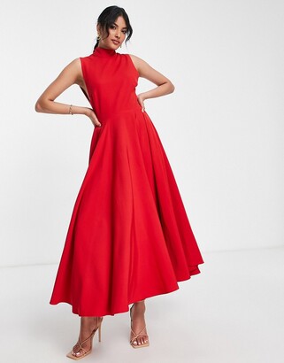 True Violet high neck midi dress in red