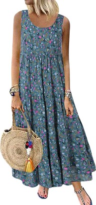 Womens Dresses，COPOPEN Ladies Summer Boho Sleeveless Floral Print Tan Beach Sundrss Casual Loose Long Maxi Dress 