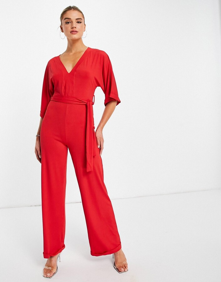 UNIQUE21 kimono sleeve jumpsuit in red - ShopStyle