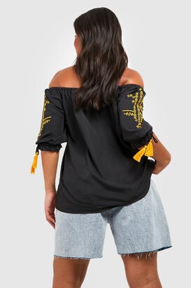 boohoo Plus Off The Shoulder Embroidered Top