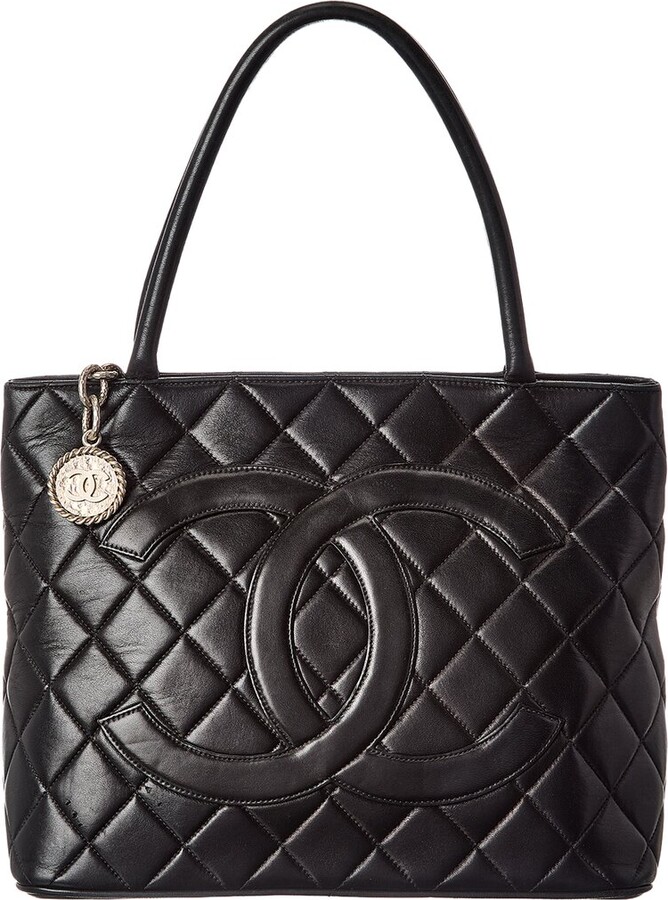 Chanel Black Lambskin Leather Medallion Tote (Authentic Pre-Loved)