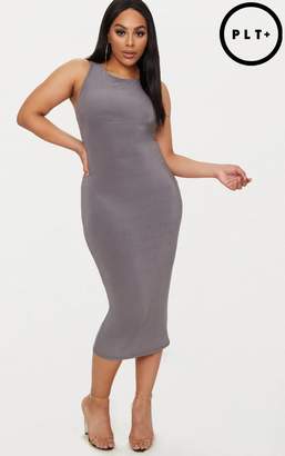 PrettyLittleThing Plus Charcoal Grey Second Skin Slinky Racer Neck Midaxi Dress
