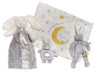 Bunnies by the Bay Swaddle, Buddy Blanket, Pacifier Holder & Teething Ring Rattle Set