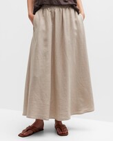 Thumbnail for your product : Eileen Fisher Gathered A-Line Organic Linen Midi Skirt