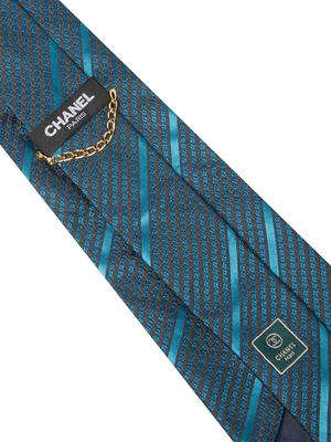 Chanel Vintage Green Stripe Silk Tie
