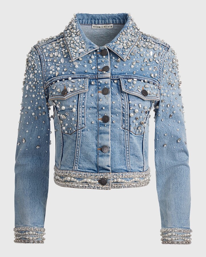 Alice + Olivia Nelson Embellished Fitted Denim Jacket