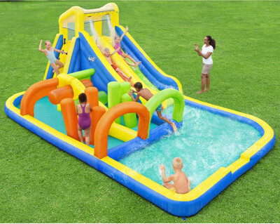 Bestway H2OGO AquaRace Inflatable Outdoor Water Slide Park with Air Blower
