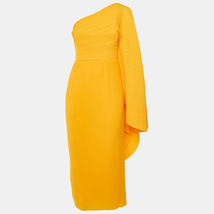 SOLACE London Yellow Crepe Drape Shoulder Lila Midi Dress S