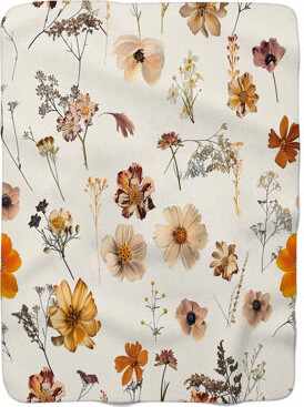 MentionedYou Botanical Pressed Flowers - 1 Piece Premium Sherpa Blanket