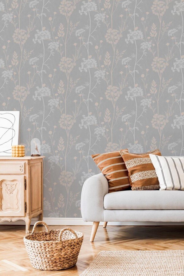 Superfresco Cow Parsley Floral Grey / Rose Gold Wallpaper ShopStyle Decor