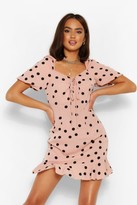 Thumbnail for your product : boohoo Polka Dot Puff Sleeve Frill Hem Midi Dress