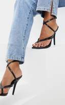 Thumbnail for your product : PrettyLittleThing Gold Patent Low Heel Toe Thong Ankle Strap Sandal