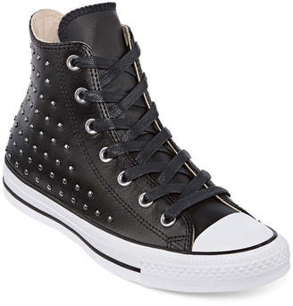 converse black leather studded high tops