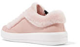 Thumbnail for your product : Prada Shearling-trimmed Leather Sneakers - Blush