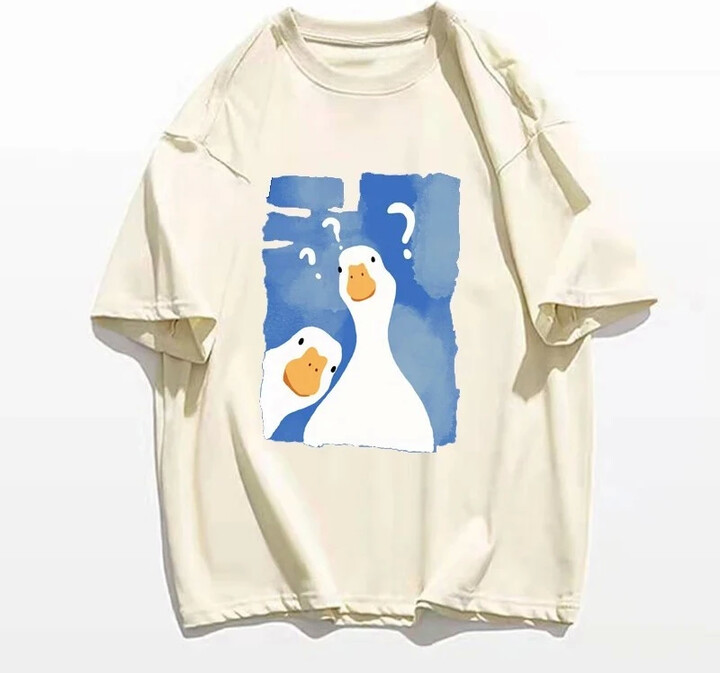NONE Woman T-Shirt Funny Two Confused Ducks Print Summer Fashion T Shirt Hip Hop Short Sleeve Casual Streetwear Clothing