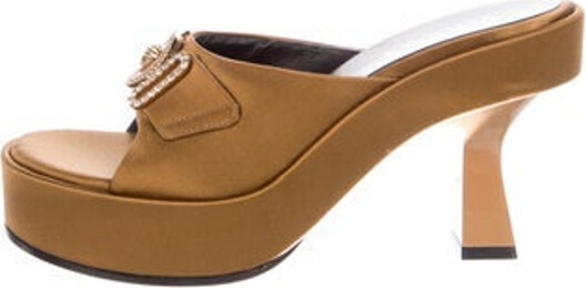 Versace Leather Slides Brown Crystal Embellishments Platform Unfortunately, due to restrictions, this item may not be eligible for shipping in all areas.