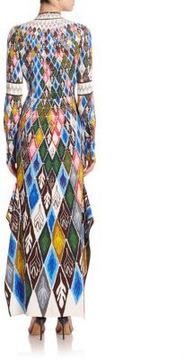 Peter Pilotto Long-Sleeve Tie-Neck Printed Gown