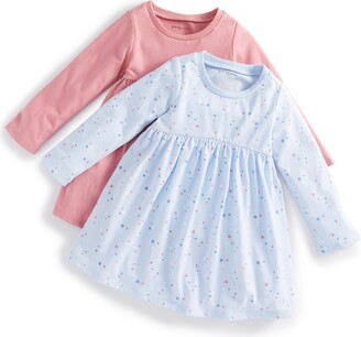 First Impressions Baby Girls Deena 2-Pk. Solid & Print Long-Sleeve Dresses, Created for Macy's