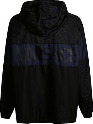 Shop Versace Monogram Print Hooded Down Jacket