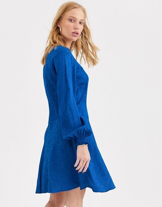 And other stories & balloon sleeve jacquard skater dress in blue