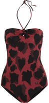 Thumbnail for your product : Gucci Cutout Printed Halterneck Swimsuit - Claret