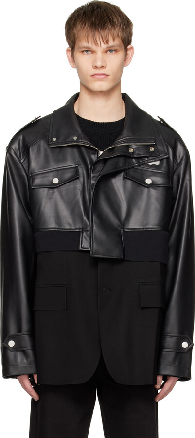 Feng Chen Wang Black Detachable Faux-Leather Jacket - ShopStyle 
