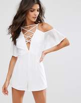 Thumbnail for your product : Rare Lace Up Cold Shoulder Playsuit