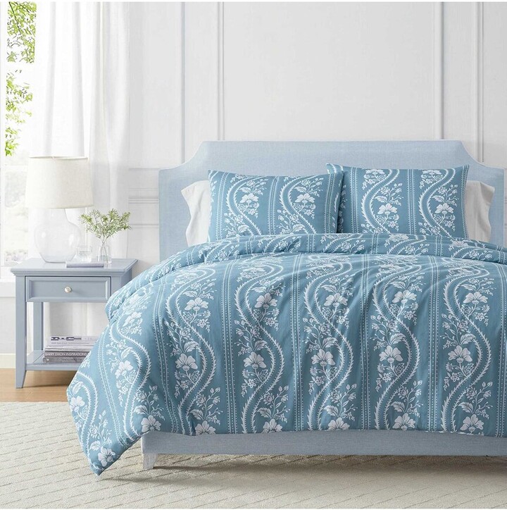 Martha Stewart Sophia Stripe 100% Cotton Sateen Comforter Set