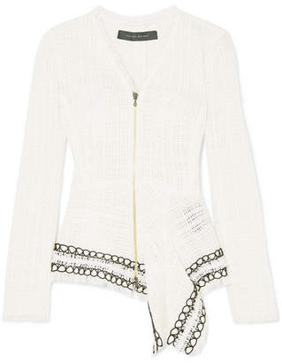 Roland Mouret Corded Lace-trimmed Frayed Cotton-tweed Peplum Jacket - White