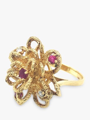 VF Jewellery Second Hand 18ct Yellow Diamond & Ruby Floral Knot Fancy Ring, Dated Circa 1960s