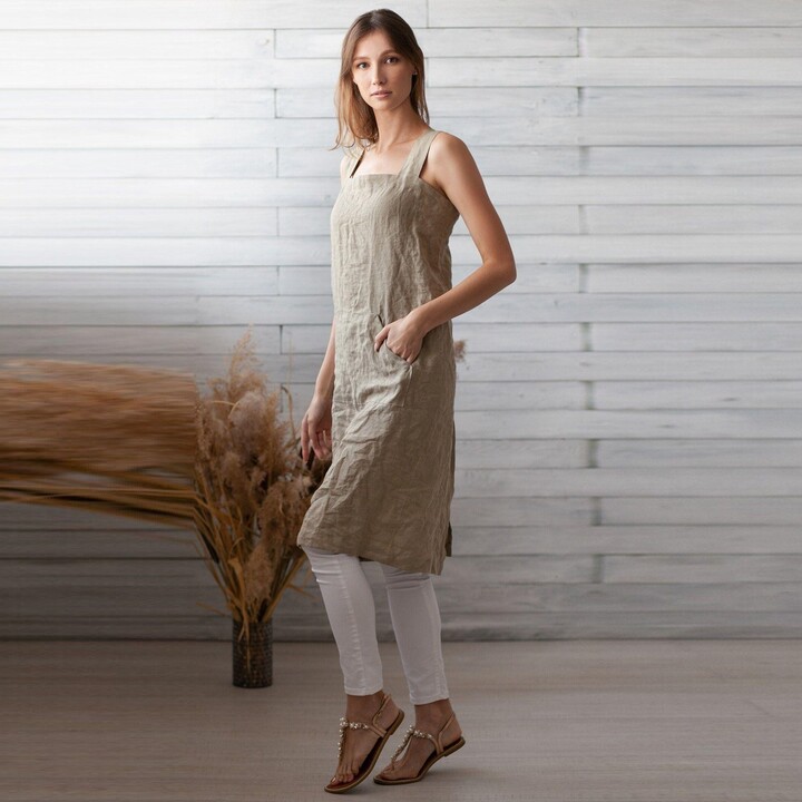 Linen Apron Dress. Cooking Aprons. Flax Pinafore Dresses. Breathable Material. Front Pockets