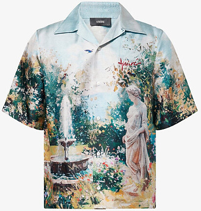 Amiri Mens Multi Chateau Fountain Printed Silk Shirt Xl