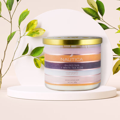 Gilded Sun + White Tea Aloe Scented Designer Candle
