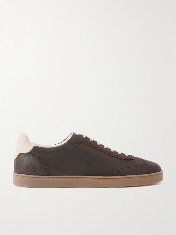 Brunello Cucinelli Coda di Rondine Leather-Trimmed Waxed-Suede Sneakers